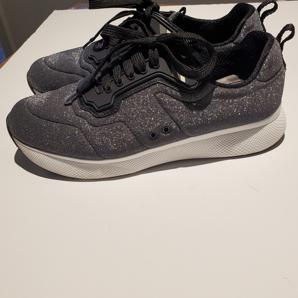 Prada Argento Lurex Metallic Quilted Platform Sneakers Size 40.5 EUC - Picture 13 of 17